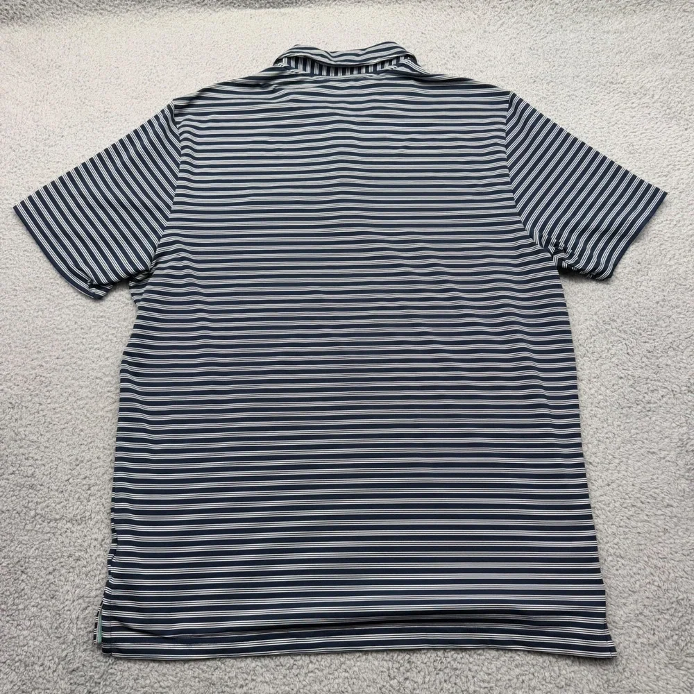 Adidas CD3364 Mens Size Large Navy Striped S/S Stretch Golf Polo Shirt A2B001